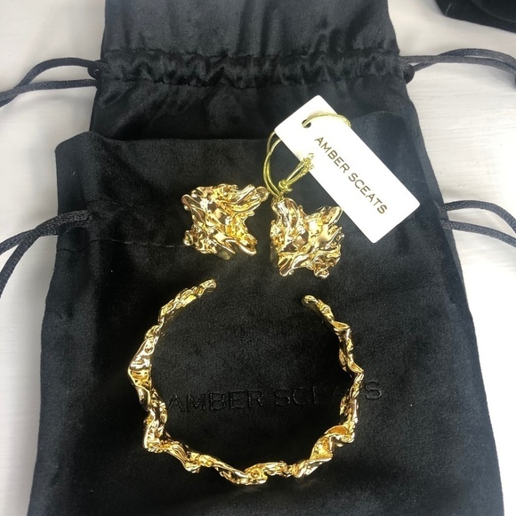 Amber Sceats Jewelry - NEW Amber Sceats Emery cuff bracelet Reese earrings 24K Gold crushed sculptured